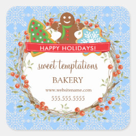 Adesivo Quadrado Cookie de Natal Holiday Berry Wreath