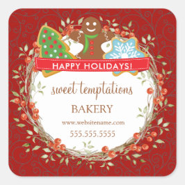 Adesivo Quadrado Cookie de Natal Holiday Berry Wreath