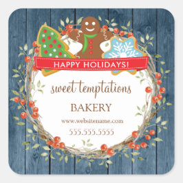 Adesivo Quadrado Cookie de Natal Holiday Berry Wreath