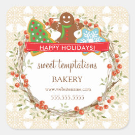 Adesivo Quadrado Cookie de Natal Holiday Berry Wreath