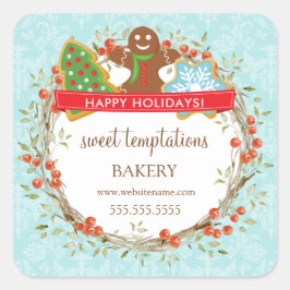Adesivo Quadrado Cookie de Natal Holiday Berry Wreath