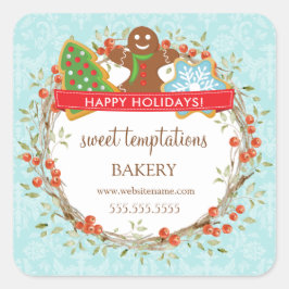 Adesivo Quadrado Cookie de Natal Holiday Berry Wreath