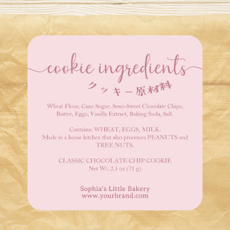 Adesivo Quadrado Cookie Ingredients Pink Minimalist Bakery Product