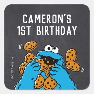 Adesivo Quadrado Cookie Monster Birthday Chalkboard