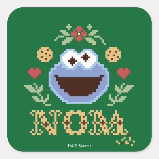 Adesivo Quadrado Cookie Monster Faux Cross-Stitch (Frente)