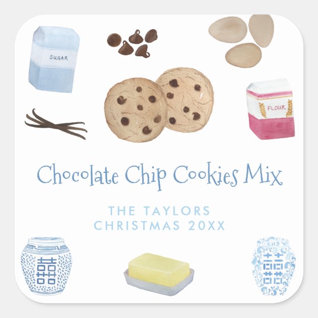 Adesivo Quadrado Cookies Chip de Chocolate Recebem Mix DIY Gift (Frente)