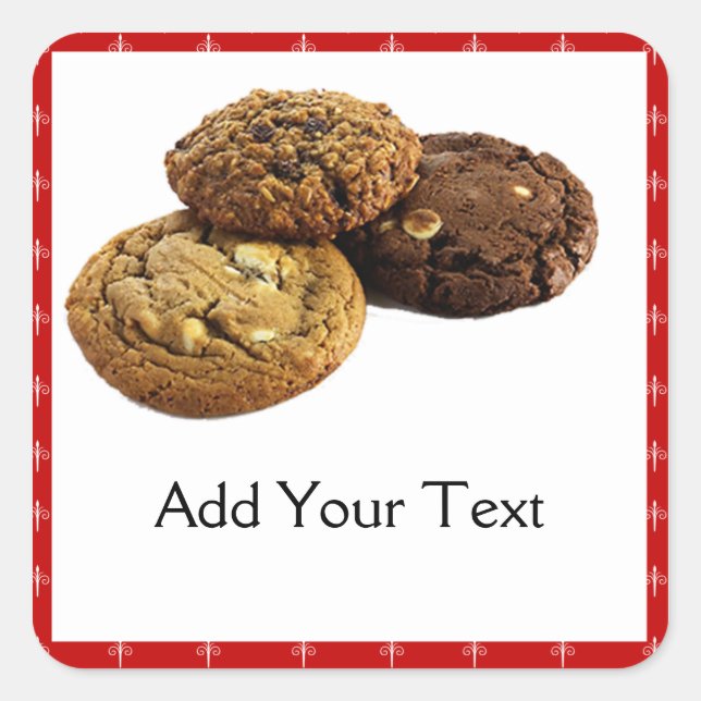 Adesivo Quadrado Cookies e outros deliciosos ensertos em vermelho (Frente)