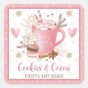 Adesivo Quadrado Cookies rosa com aquarelas e Chá de fraldas de cac