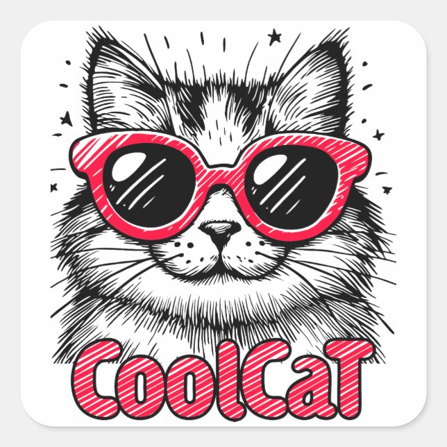 Adesivo Quadrado Cool Cat 1 (Frente)