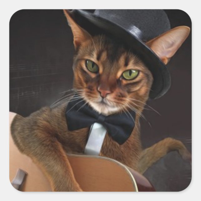 Adesivo Quadrado Cool Cat Guitarist – Minimal Elegant Design (Frente)
