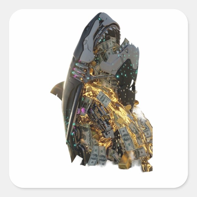 Adesivo Quadrado Cool Cyberpunk Shark Gift Idea | Neon Futuristic (Frente)