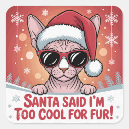Adesivo Quadrado Cool Sphynx Cat Christmas Santa Design