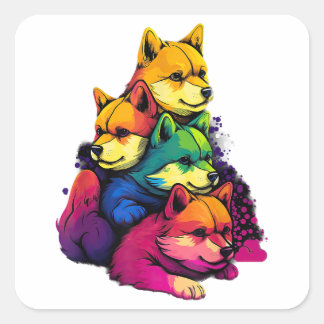 Adesivo Quadrado Cópia Colorida do Orgulho LGBT Shiba Inu