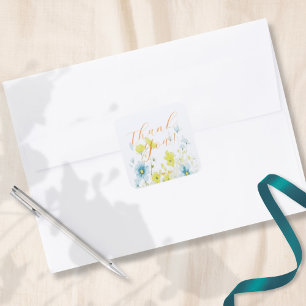 Adesivo Quadrado Cópulas Amarelas Rústicas Simples Azuis Aquarela