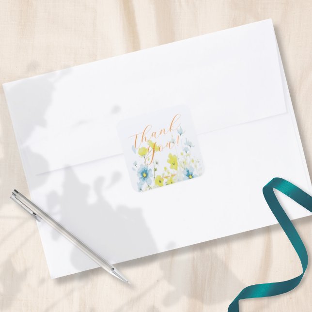 Adesivo Quadrado Cópulas Amarelas Rústicas Simples Azuis Aquarela (Criador carregado)