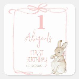 Adesivo Quadrado Coquete rosa do Arco Peter o primeiro aniversario 