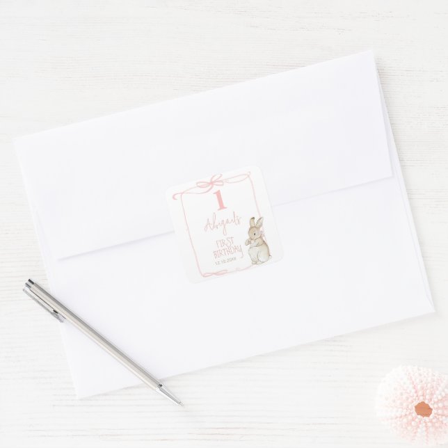 Adesivo Quadrado Coquete rosa do Arco Peter o primeiro aniversario  (Envelope)