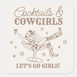 Adesivo Quadrado Coquetéis Bege e Cowgirls Rodeio Despedida de Solt