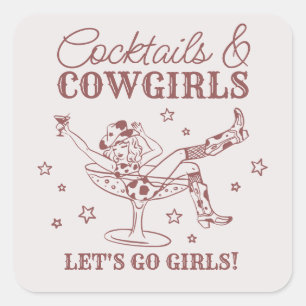 Adesivo Quadrado Coquetéis Borgonha e Rodeio de Cowgirls Despedida 