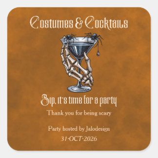 Adesivo Quadrado Coquetéis de Fantasias Assustadoras Festa de Hallo