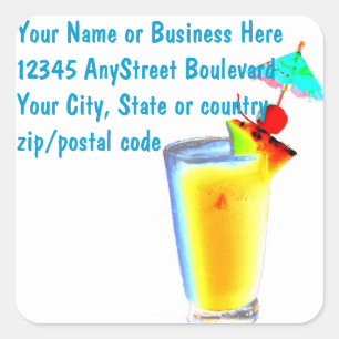 Adesivo Quadrado Coquetéis tropicais dos guarda-chuvas