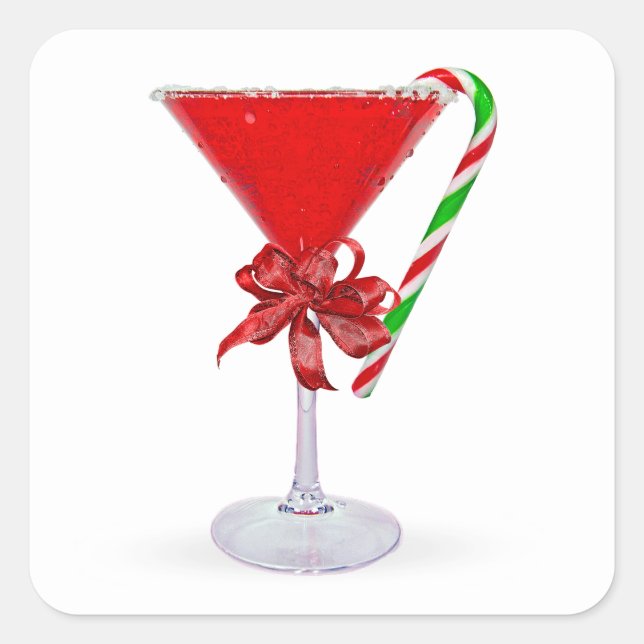 Adesivo Quadrado Coquetel Martini de Presente de Natal (Frente)
