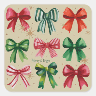 Adesivo Quadrado Coquetes de Natal Arco Verde Vermelho Menina Tempo