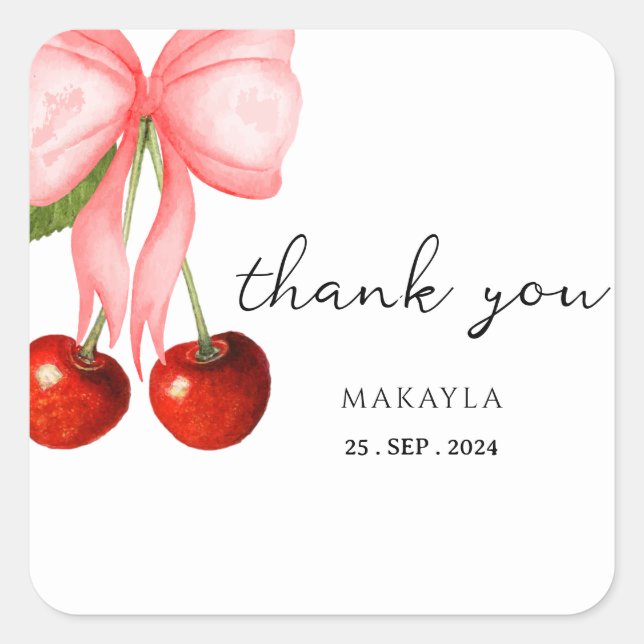 Adesivo Quadrado Coquette Cherry no Top Baby Girl Chá (Frente)