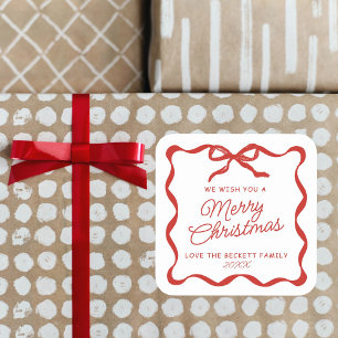 Adesivo Quadrado Coquette Curvy Fita & Laço Retro Feliz Natal