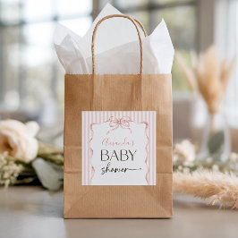 Adesivo Quadrado Coquette Pink Bow Wavy Stripe Girl Baby Shower