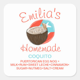 Adesivo Quadrado Coquito De Recipiente De Recipiente De Coco Colori