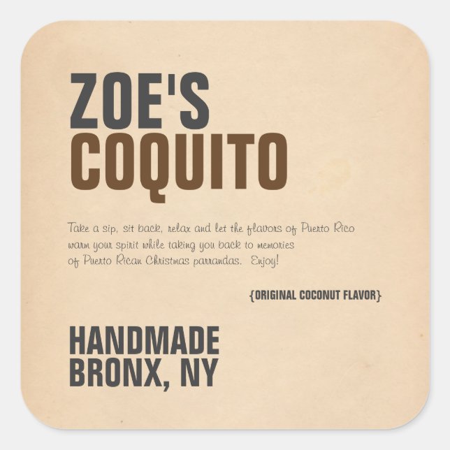 Adesivo Quadrado Coquito Rústico Moderno (Frente)