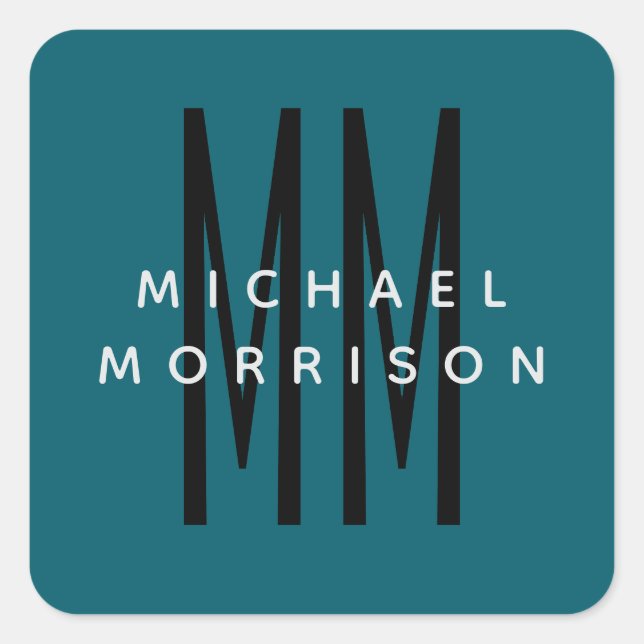 Adesivo Quadrado Cor Azul Cinto Monograma Letras Iniciais Nome (Frente)