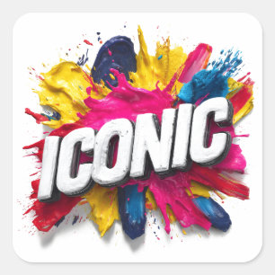 Adesivo Quadrado Cor Bold Branca "ICÔNICO" Tinta Colorida em Espalh
