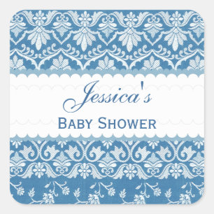 Adesivo Quadrado COR DAMASCO A01B CHÁ DE FRALDAS azul da vinheta