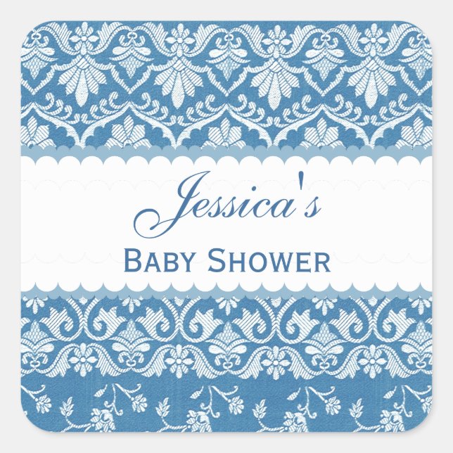 Adesivo Quadrado COR DAMASCO A01B CHÁ DE FRALDAS azul da vinheta (Frente)