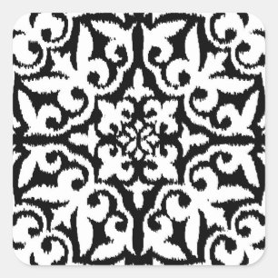 Adesivo Quadrado Cor damasco Ikat - Preto e Branco