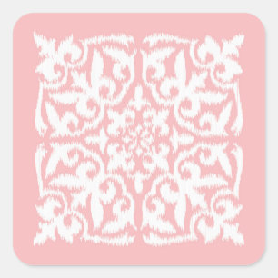 Adesivo Quadrado cor damasco Ikat - shell rosa e branco