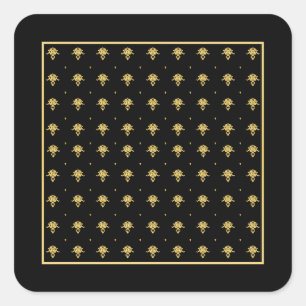 Adesivo Quadrado Cor damasco preta e Dourado luxuosa do vintage