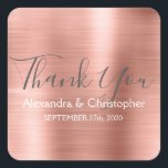 Adesivo Quadrado Cor-de-rosa | Rosa Dourado Casamento Favor Obrigad<br><div class="desc">Cor-de-rosa | Rosa Rosa Rosa Rosa Dourada, Favor Do Selo Agradece-Lhe A Vinheta. Este adesivo pode ser personalizado para incluir seu nome e data de casamento e ser usado para selar seus convites de casamento ou bolsas de favor. Este adesivo de rosa dourado faz parte da coleção de casamento de...</div>