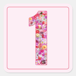 Adesivo Quadrado Cor Floral Rosa Mês Número 1