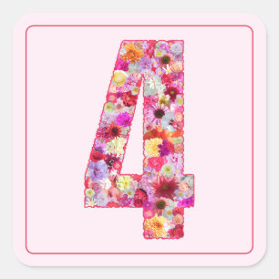Adesivo Quadrado Cor Floral Rosa Mês Número 4