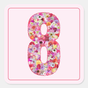 Adesivo Quadrado Cor Floral Rosa Mês Número 8