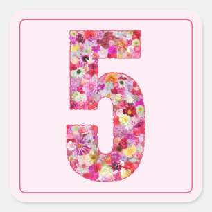 Adesivo Quadrado Cor Número 5 do Mês Rosa Colorido Botânico