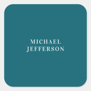 Adesivo Quadrado Cor Personalizada de Cor Azul Teal Escura Simples
