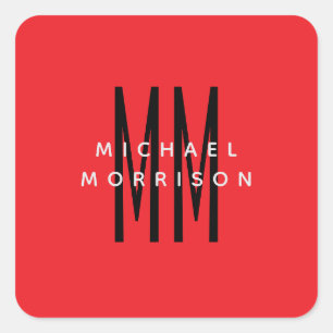 Adesivo Quadrado Cor Vermelha Brilhante Monograma Letras Iniciais