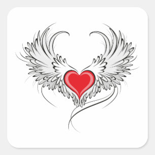 Adesivo Quadrado Coração Anjo Vermelho com asas