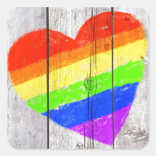 Adesivo Quadrado Coração-arco-íris num painel de madeira resfriada