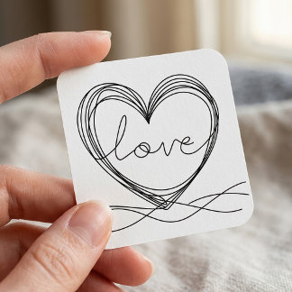 Adesivo Quadrado Coração com design de arte de linha contínua Amor