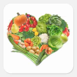 Adesivo Quadrado Coração das frutas e legumes - Vegan